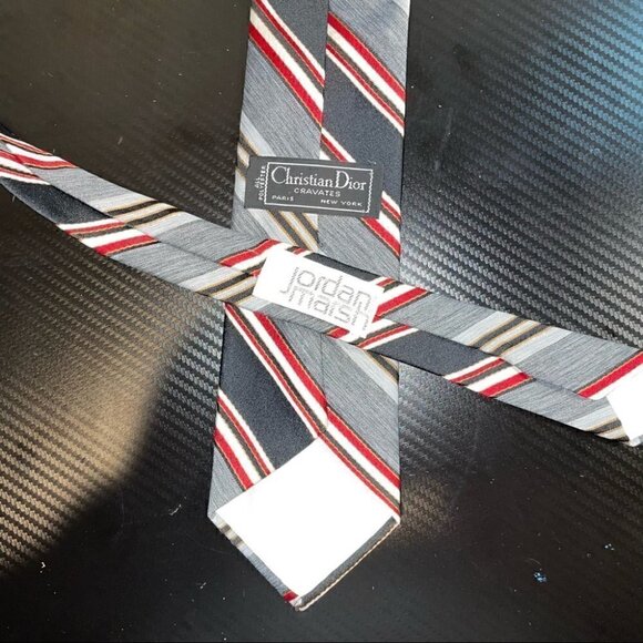 Christian Dior x Jordan Marsh Neck Tie Skinny Striped 100% Polyester 90s Collab - Picture 2 of 5